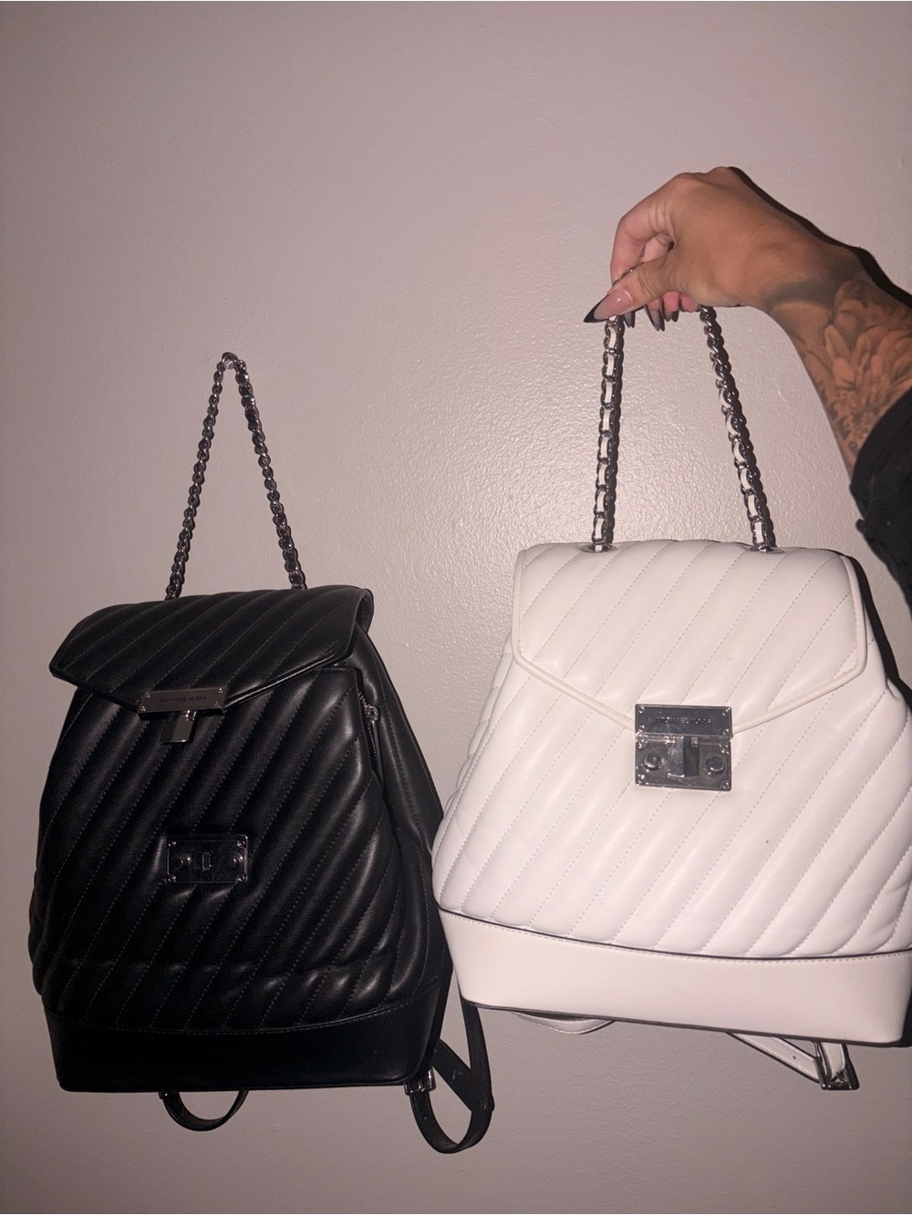 Michael Kors Quilted Chain-Handle Backpack - Black & White